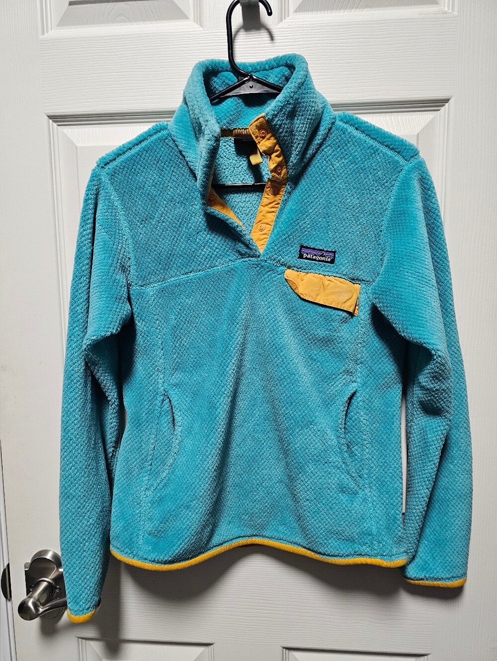 Patagonia Women's Teal Snap-T Fleece Pullover with Yellow Accents -Size Small **